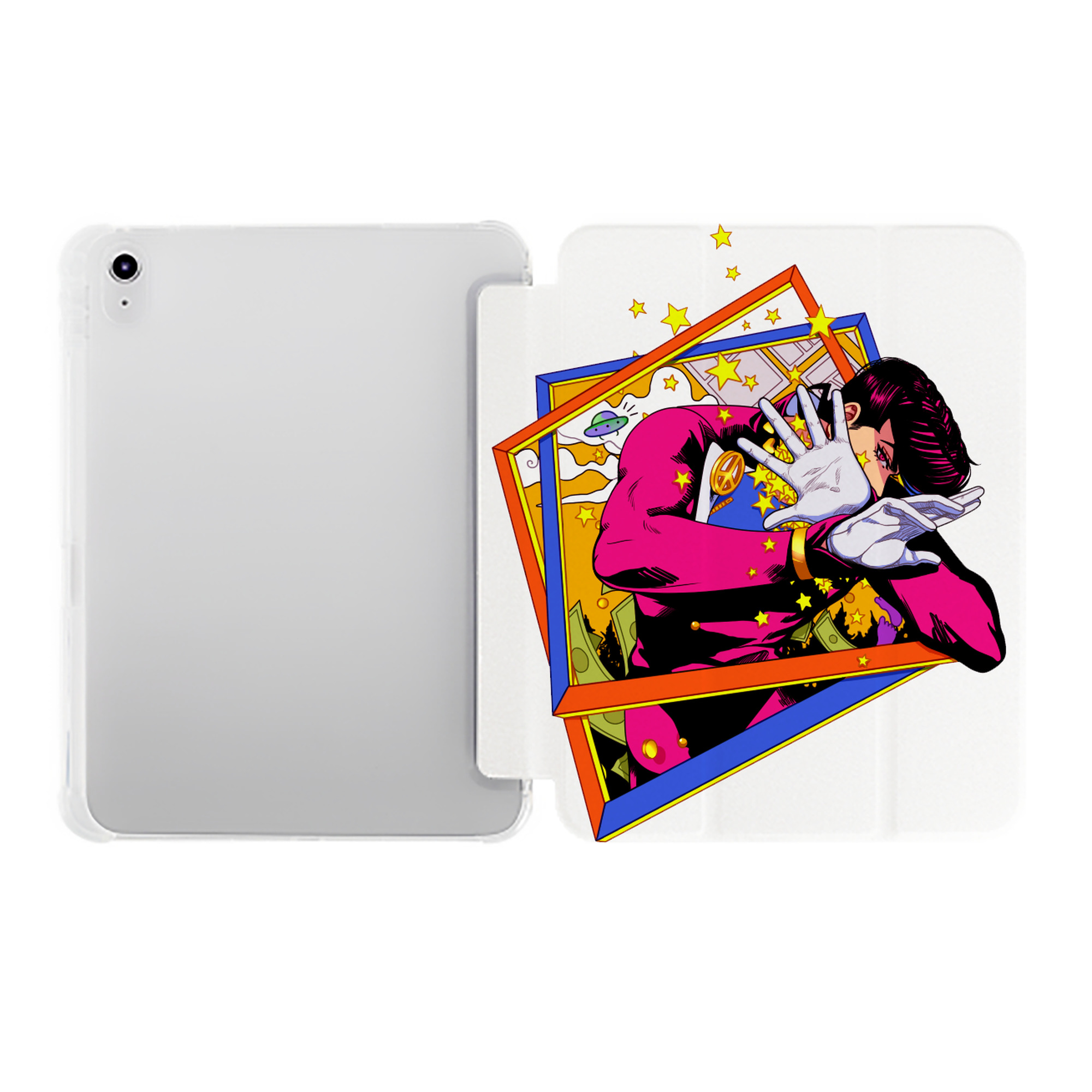（画像用） ジョジョの奇妙な冒険 ひがしかた じょうすけ JoJo's Bizarre Adventure Higashikata Josuke IPad ケース ペン収納付き 三つ折りスタンド PUレザー×シリコン 対応機種9.5/10.5/10.9インチ
